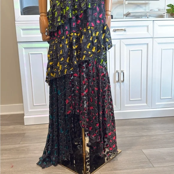 Alice + Olivia Pink and Red Embellished Tiered Maxi Dress - Picture 2 of 12